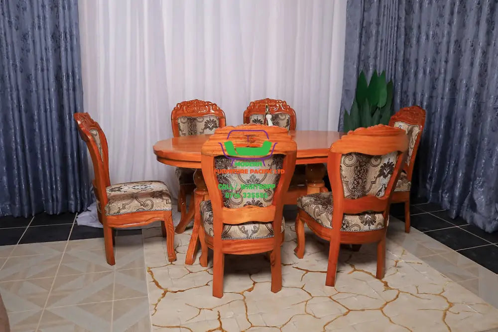 Oval Mahogany 6 seater dining set with Flower seats Mahogany